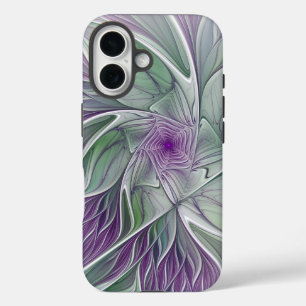 Blume Traum, Abstraktes Lila Grünes Fraktal Kunst iPhone 16 Hülle