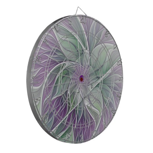 Blume Traum, Abstraktes Lila Grünes Fraktal Kunst Dartscheibe (Vorderseite Links)
