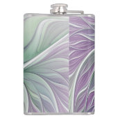 Blume Traum, Abstraktes Lila Grünes Fraktal Kunst Flachmann (Rückseite)