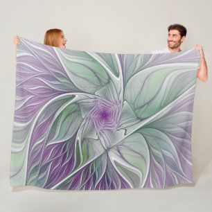 Blume Traum, Abstraktes Lila Grünes Fraktal Kunst Fleecedecke