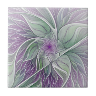 Blume Traum, Abstraktes Lila Grünes Fraktal Kunst Fliese