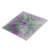 Blume Traum, Abstraktes Lila Grünes Fraktal Kunst Fliese (Seite)