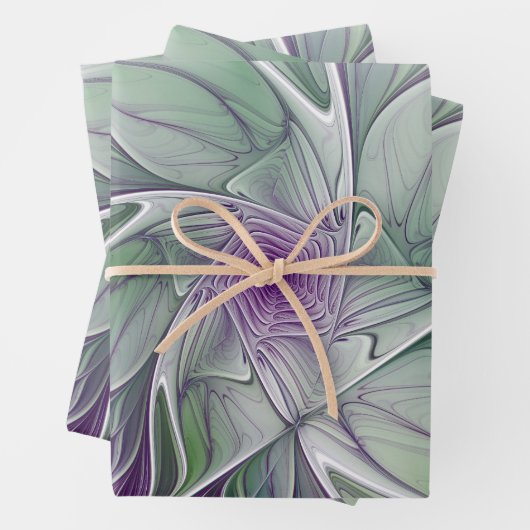 Blume Traum, Abstraktes Lila Grünes Fraktal Kunst Geschenkpapier Set (Beispiel)