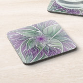 Blume Traum, Abstraktes Lila Grünes Fraktal Kunst Getränkeuntersetzer (Linke Seite)