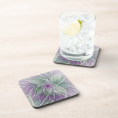 Blume Traum, Abstraktes Lila Grünes Fraktal Kunst Getränkeuntersetzer (Rechte Seite)