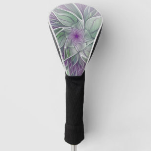 Blume Traum, Abstraktes Lila Grünes Fraktal Kunst Golf Headcover