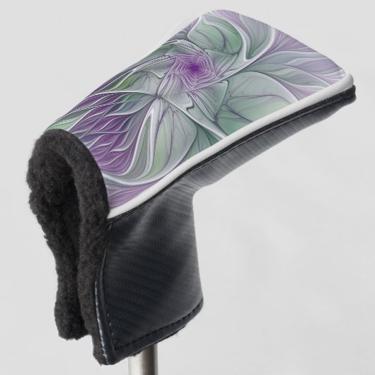 Blume Traum, Abstraktes Lila Grünes Fraktal Kunst Golf Headcover (3/4 Vorderseite)