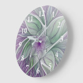 Blume Traum, Abstraktes Lila Grünes Fraktal Kunst Große Wanduhr (Winkel)