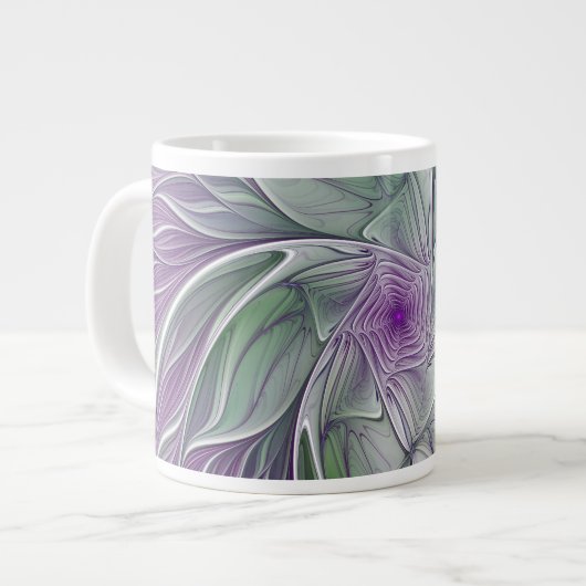 Blume Traum, Abstraktes Lila Grünes Fraktal Kunst Jumbo-Tasse (Vorderseite Links)
