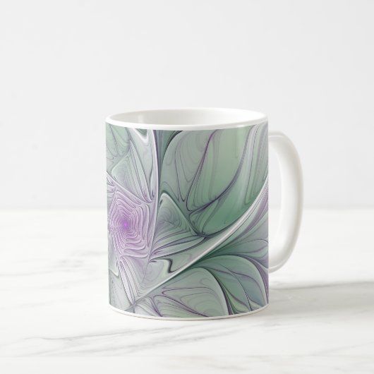 Blume Traum, Abstraktes Lila Grünes Fraktal Kunst Kaffeetasse (VorderseiteRechts)