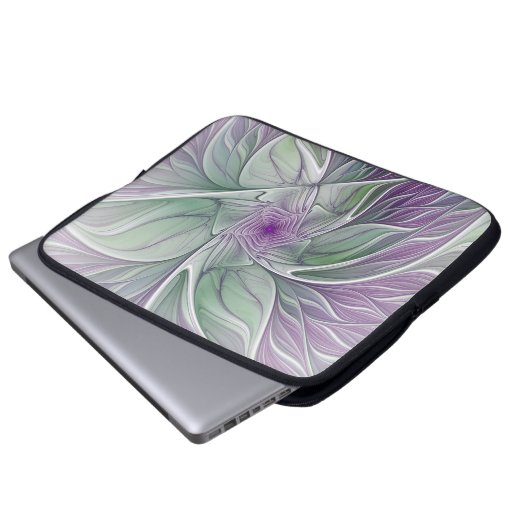 Blume Traum, Abstraktes Lila Grünes Fraktal Kunst Laptopschutzhülle (Vorne Knopf)
