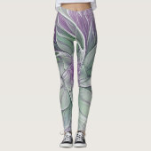 Blume Traum, Abstraktes Lila Grünes Fraktal Kunst Leggings (Vorderseite)