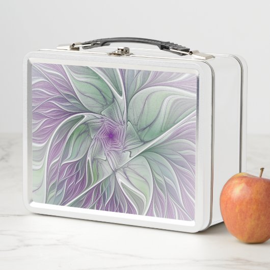 Blume Traum, Abstraktes Lila Grünes Fraktal Kunst Metall Lunch Box (Beispiel)