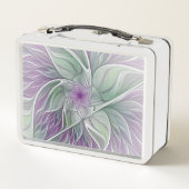 Blume Traum, Abstraktes Lila Grünes Fraktal Kunst Metall Lunch Box (Rückseite)