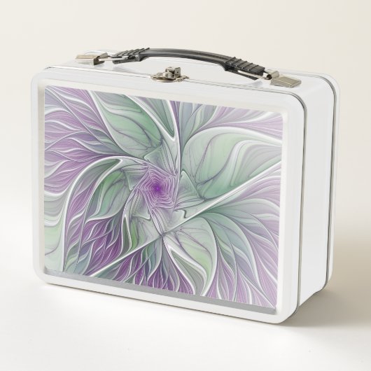 Blume Traum, Abstraktes Lila Grünes Fraktal Kunst Metall Lunch Box (Vorderseite)