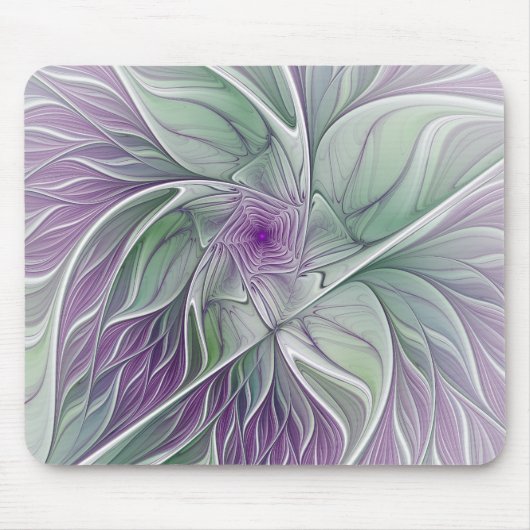 Blume Traum, Abstraktes Lila Grünes Fraktal Kunst Mousepad (Vorne)
