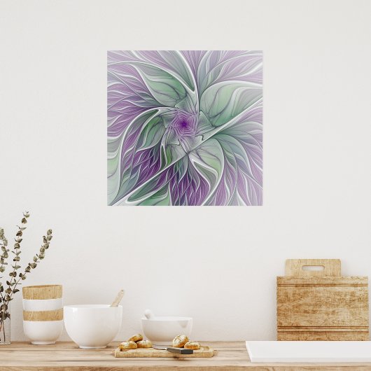 Blume Traum, Abstraktes Lila Grünes Fraktal Kunst Poster (Küche)