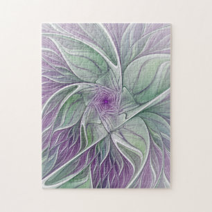 Blume Traum, Abstraktes Lila Grünes Fraktal Kunst Puzzle