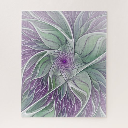 Blume Traum, Abstraktes Lila Grünes Fraktal Kunst Puzzle (Vertikal)