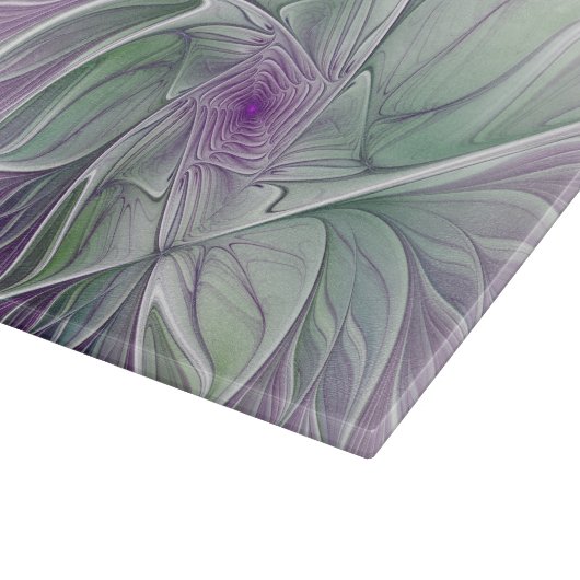 Blume Traum, Abstraktes Lila Grünes Fraktal Kunst Schneidebrett (Ecke)