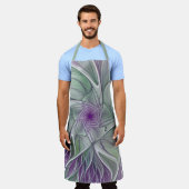 Blume Traum, Abstraktes Lila Grünes Fraktal Kunst Schürze (Getragen)