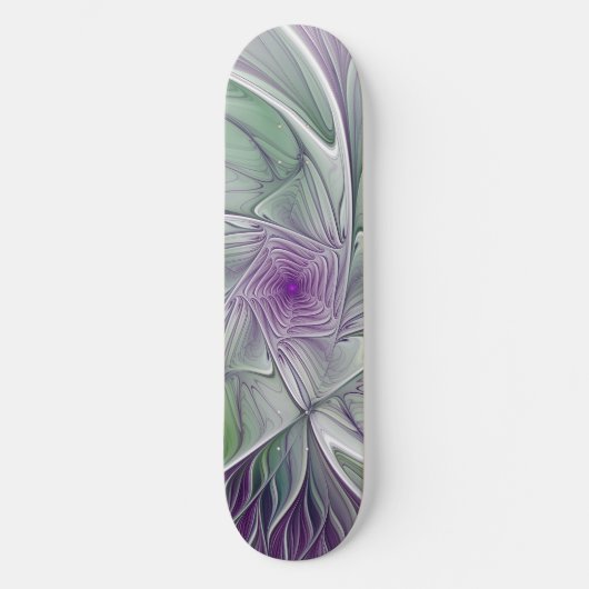 Blume Traum, Abstraktes Lila Grünes Fraktal Kunst Skateboard (Vorderseite)