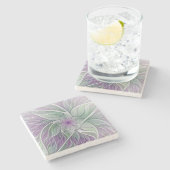 Blume Traum, Abstraktes Lila Grünes Fraktal Kunst Steinuntersetzer (Seitenansicht)