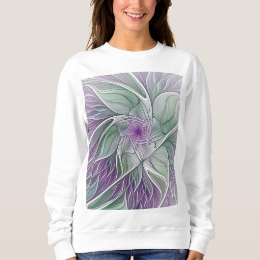 Blume Traum, Abstraktes Lila Grünes Fraktal Kunst Sweatshirt (Vorderseite)