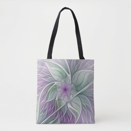 Blume Traum, Abstraktes Lila Grünes Fraktal Kunst Tasche (Vorderseite)