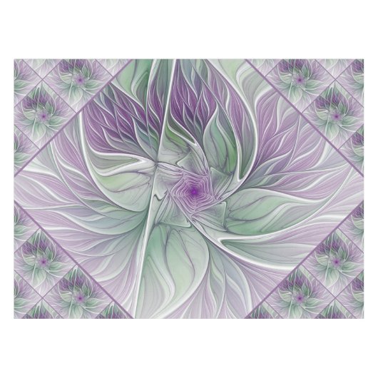 Blume Traum, Abstraktes Lila Grünes Fraktal Kunst Tischdecke (Vorderseite (Horizontal))
