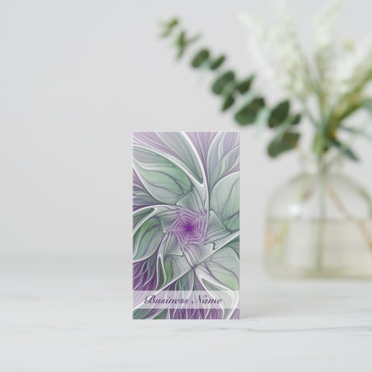 Blume Traum, Abstraktes Lila Grünes Fraktal Kunst Visitenkarte (Stehend Vorderseite)