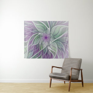 Blume Traum, Abstraktes Lila Grünes Fraktal Kunst Wandteppich