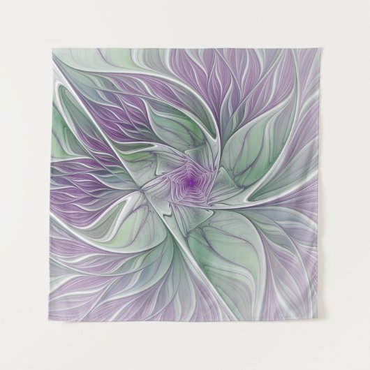 Blume Traum, Abstraktes Lila Grünes Fraktal Kunst Wandteppich (Vorderseite (Horizontal))