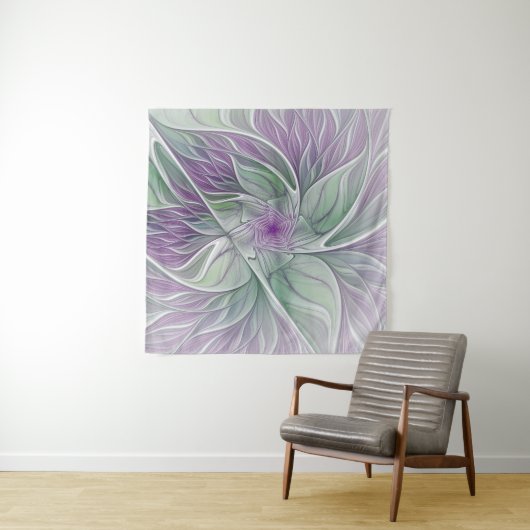 Blume Traum, Abstraktes Lila Grünes Fraktal Kunst Wandteppich (Beispiel (Horizontal))