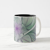 Blume Traum, Abstraktes Lila Grünes Fraktal Kunst Zweifarbige Tasse (VorderseiteRechts)
