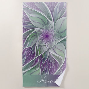 Blume Traum, Name, Abstraktes Lila grünes Fraktal Strandtuch