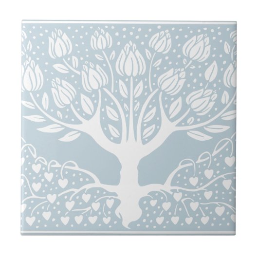 Blume Tree Baby Blue & White Beardsley Hearts Fliese (Vorderseite)