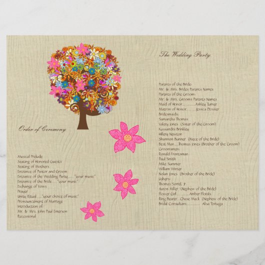 Blume Tree Hochzeitsprogramm (Rückseite)
