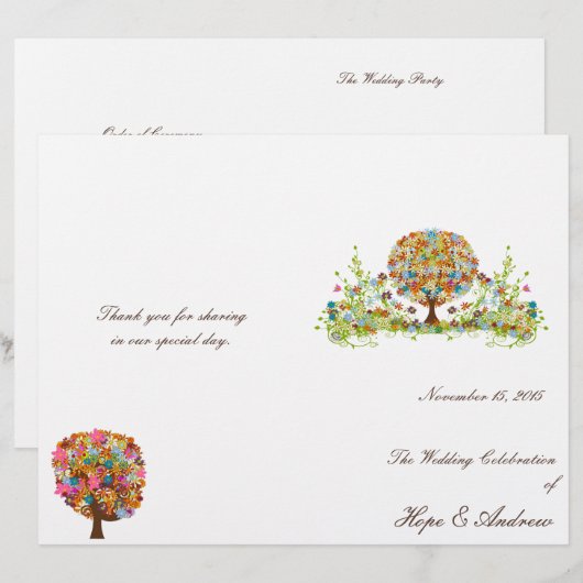 Blume Tree Hochzeitsprogramm (Vorne/Hinten)