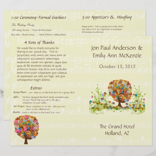 Blume Tree Hochzeitsprogramm (Vorne/Hinten)