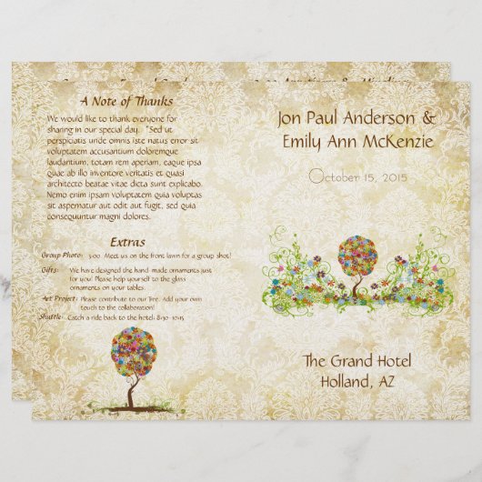 Blume Tree Hochzeitsprogramm (Vorne/Hinten)