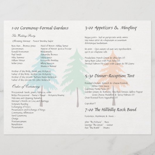 Blume Tree Hochzeitsprogramm (Rückseite)