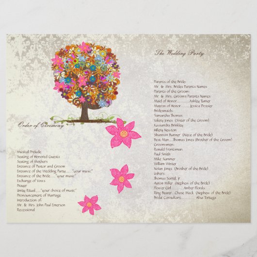 Blume Tree Hochzeitsprogramm (Rückseite)