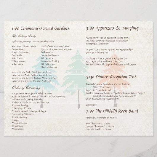 Blume Tree Hochzeitsprogramm (Rückseite)