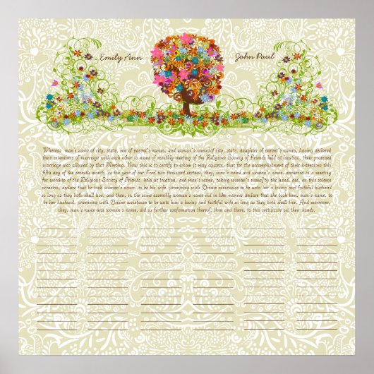 Blume Tree Print Quaker Hochzeitszertifikat Poster (Vorne)