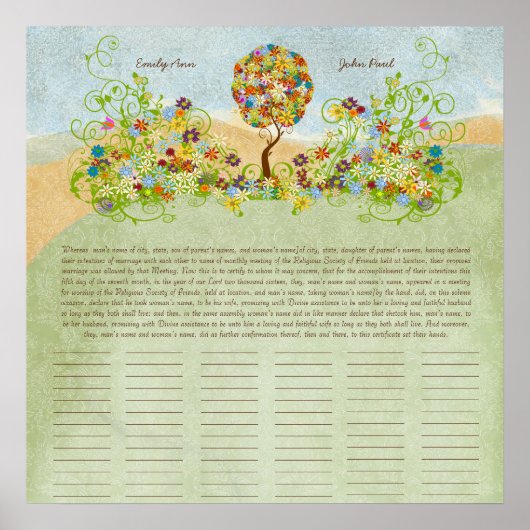 Blume Tree Print Quaker Hochzeitszertifikat Poster (Vorne)