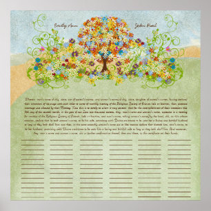 Blume Tree Print Quaker Hochzeitszertifikat Poster