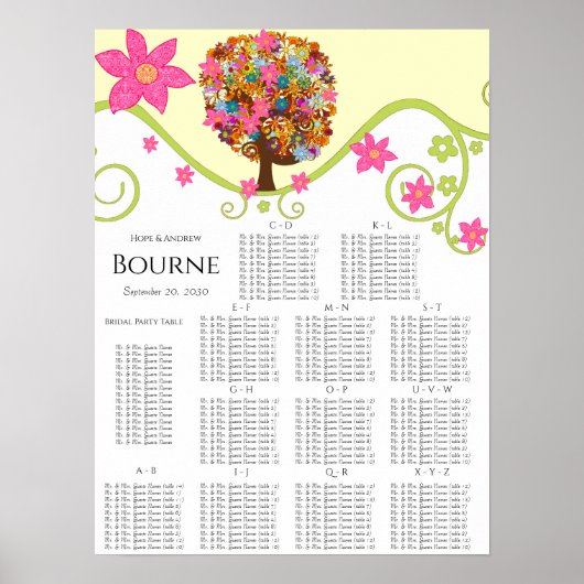 Blume Tree Seating Chart Alphabetical Table # s Poster (Vorne)