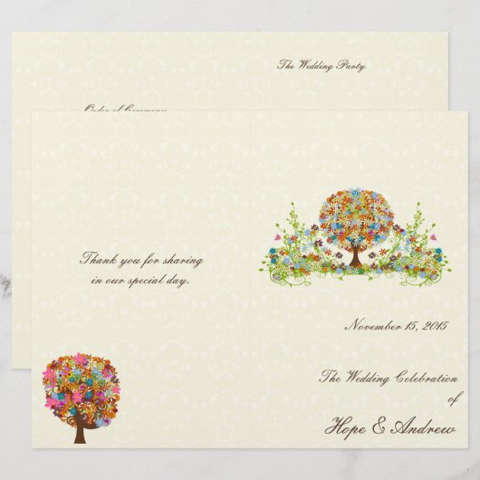 Blume Tree Wedding Program sublte Damask (Vorne/Hinten)