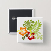 Blume Tropical Blätter Hibiskus Hawaii Red Orange. Button (Vorne & Hinten)